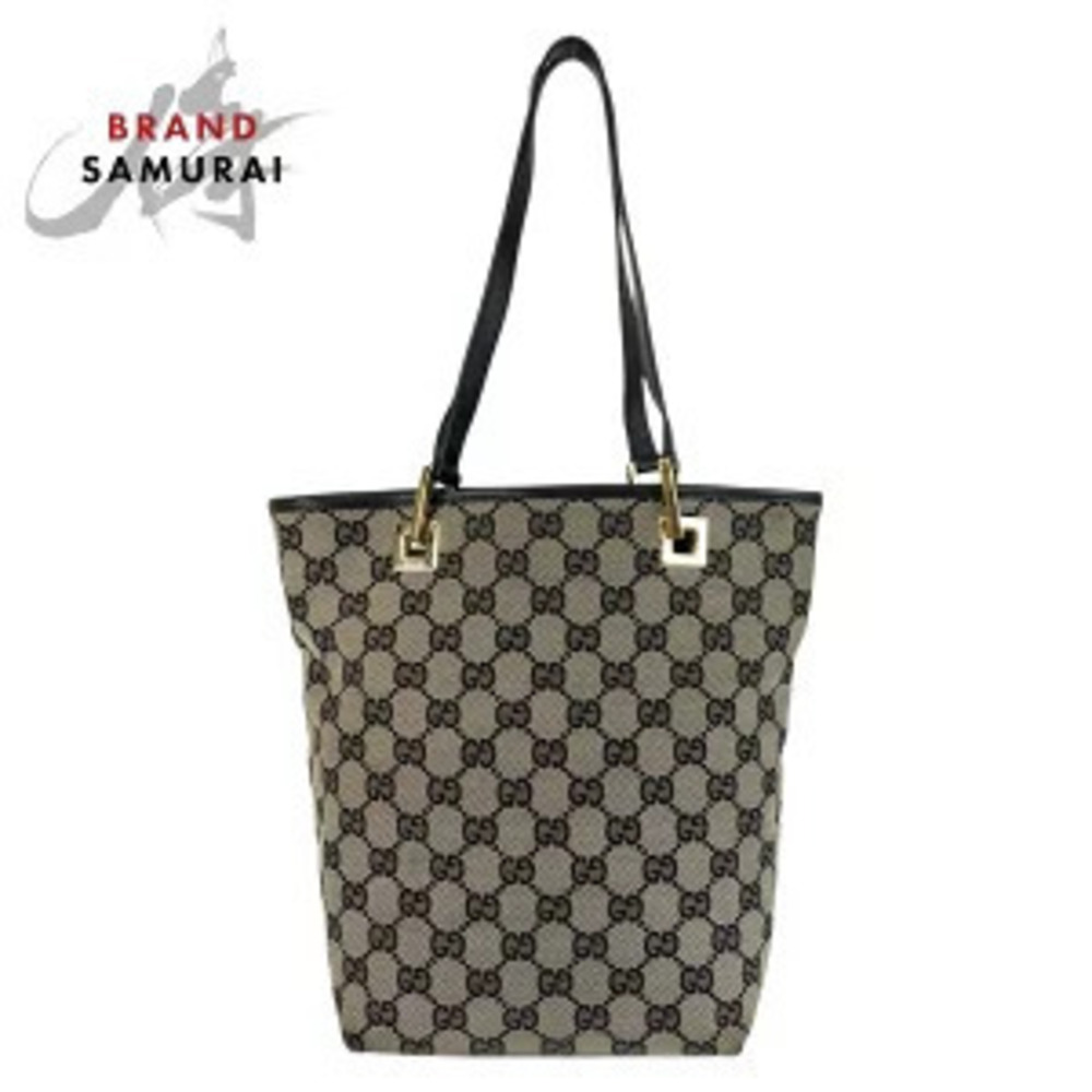 Gucci Gray Black Tote Bag Shoulder GG Canvas Leather